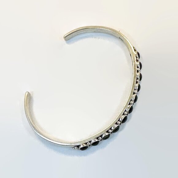 Vintage Black Onyx Cuff Sterling Silver: Boho Bracelet Bohemian Stacking Stone - Picture 4 of 6